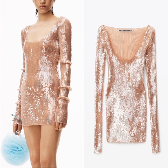 NWT ALEXANDER WANG Sequined ribbed-knit mini dress S $1195